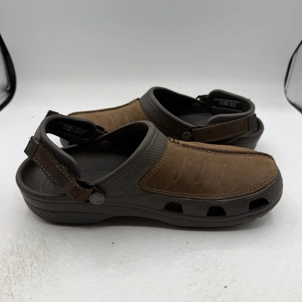 Crocs Yukon Mesa Clog Mens Sz 9 Espresso Brown Leather Adjustable Strap Shoes